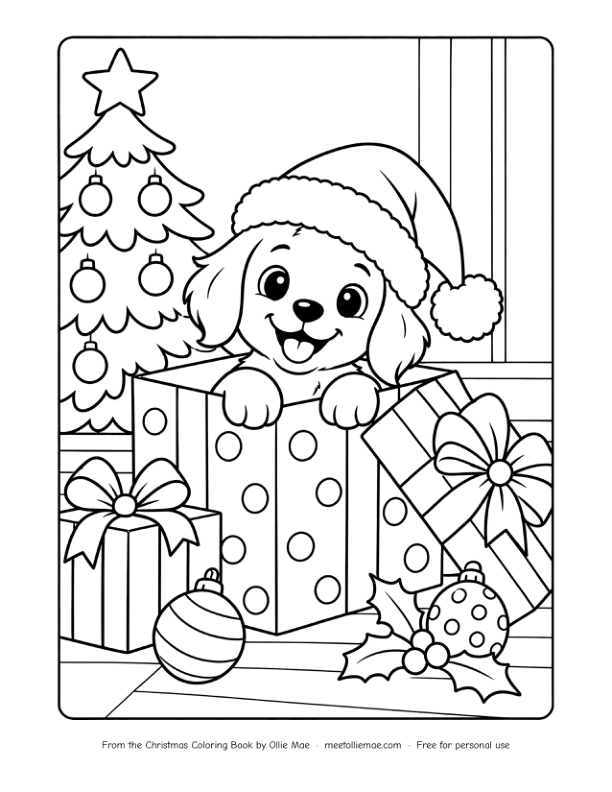 Puppy in a Gift Box coloring page