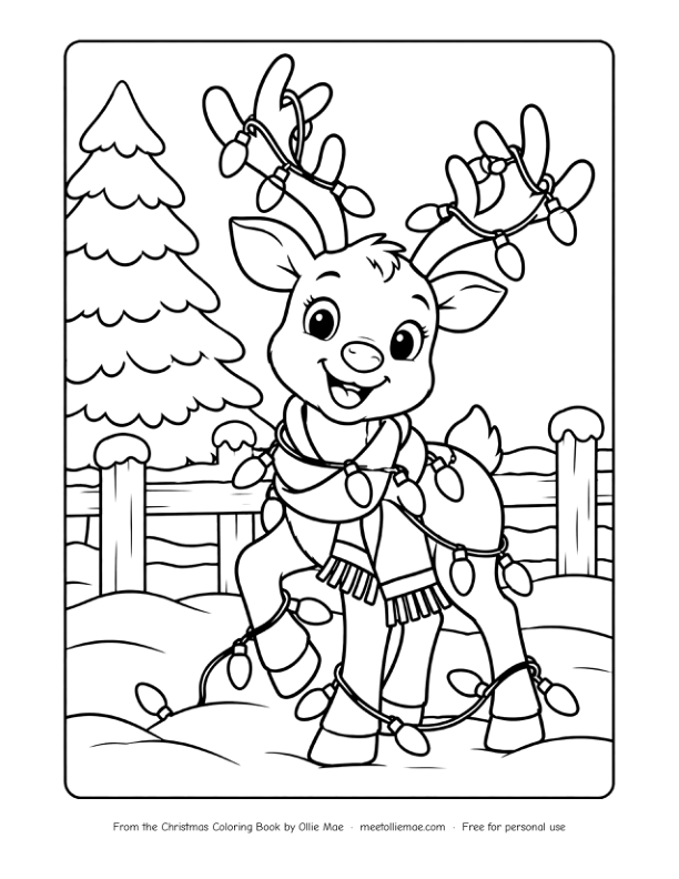 Reindeer Wrapped in Lights coloring page
