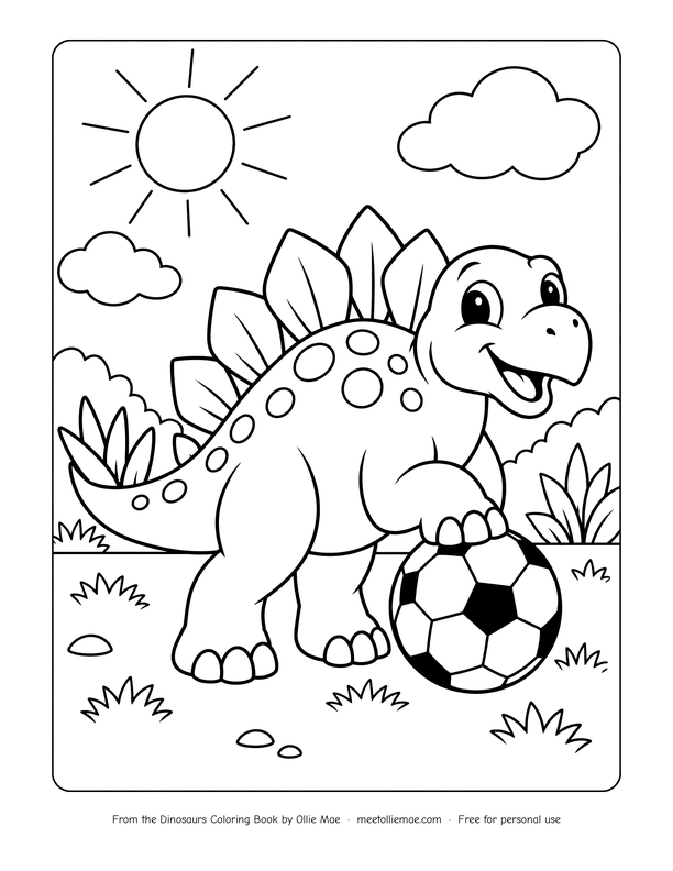 Stegosaurus Plays Soccer coloring page