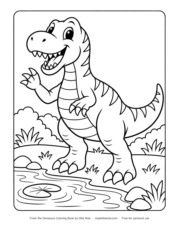 T. rex by the Pond coloring page