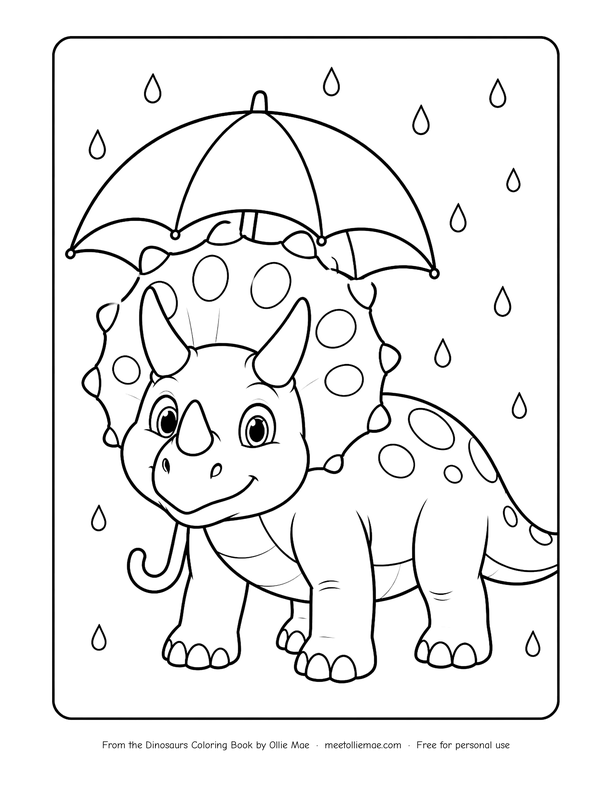 Triceratops with an Umbrella coloring page
