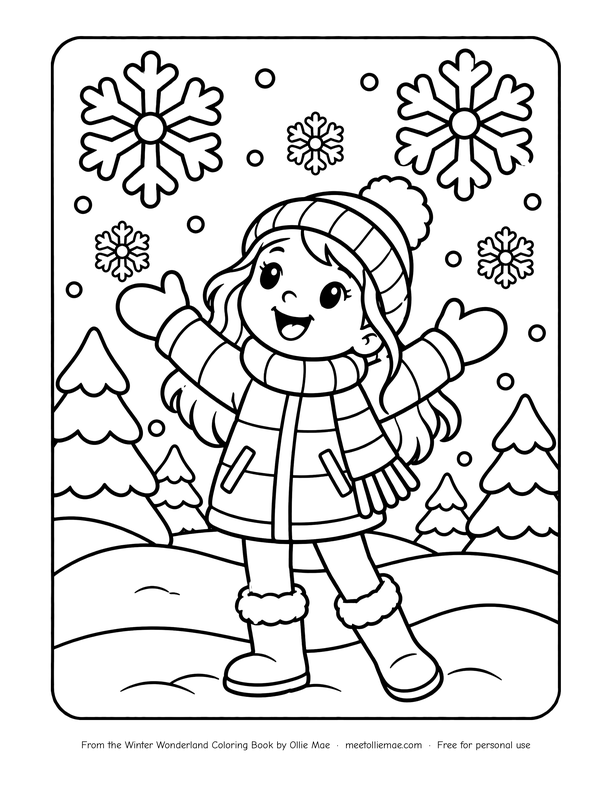 Catching Snowflakes coloring page