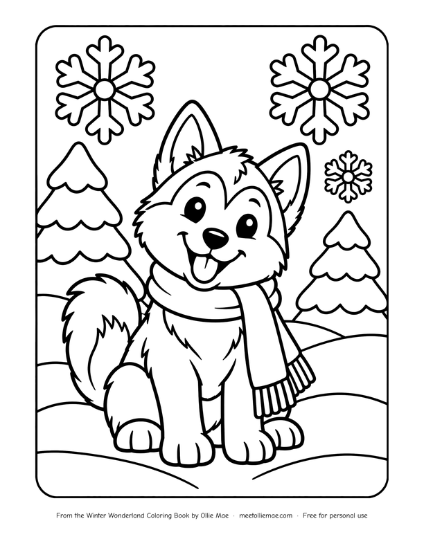Husky Puppy in a Scarf coloring page