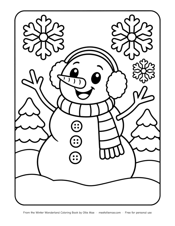 Snowman with Earmuffs coloring page